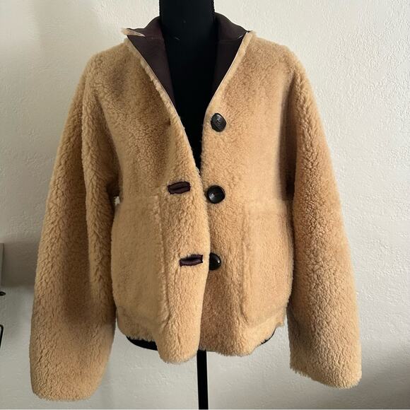 Marni Giacca Burgundy Leather Reversible Shearling Jacket size IT 38 - Picture 13 of 14